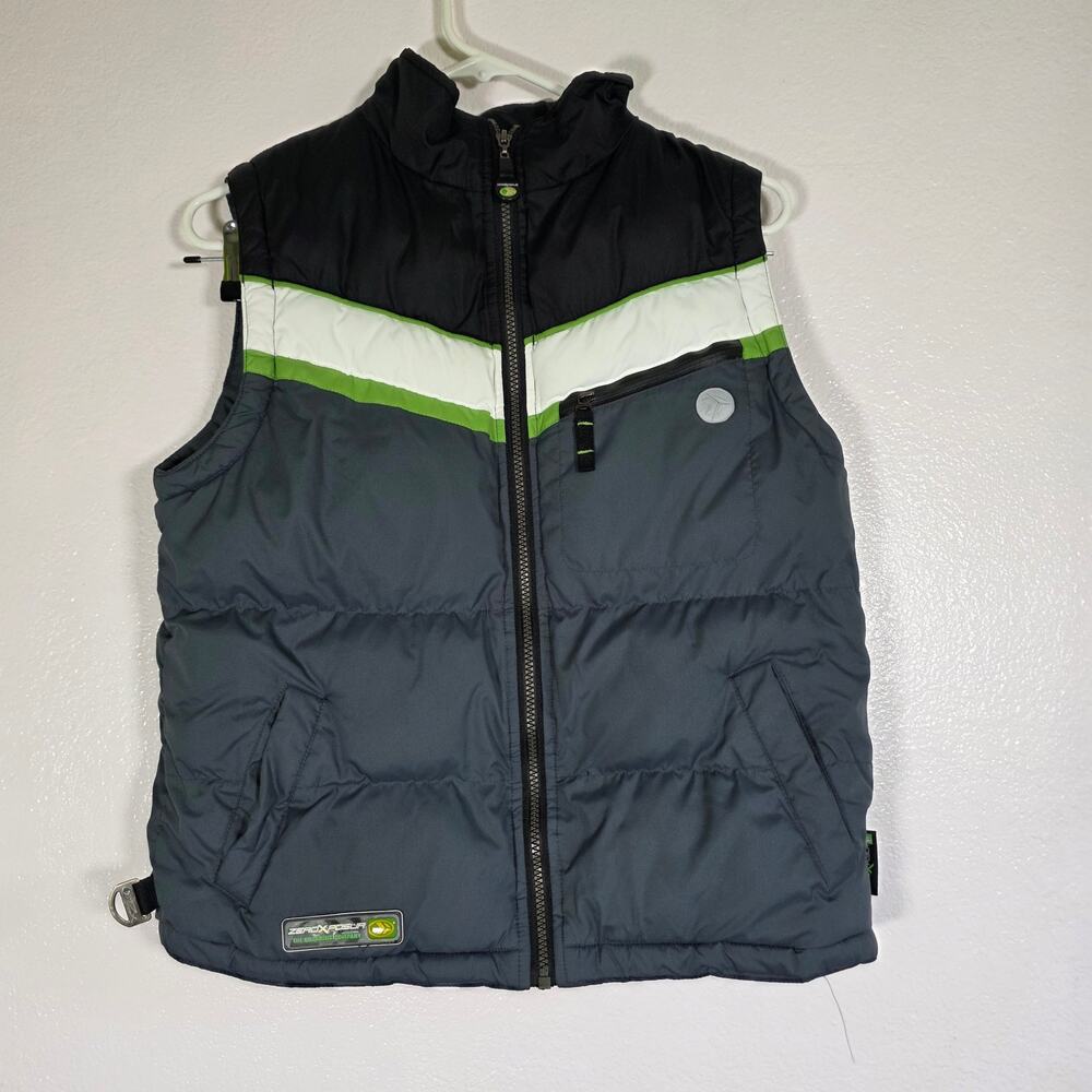ZeroXposur Boys Puffer Vest Black Gray Green Full Zip Size 10/12 M